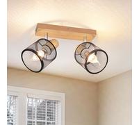 Deboola faretto da soffitto 2 fiamme plafoniera legno - lampada da soffitto E14 faretto nero parete faretto orientabile cucina lampada vintage soffitto spot LED soggiorno camera da letto corridoio