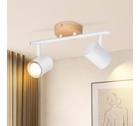 Deboola LED Deckenstrahler 2 Flammig Deckenleuchte - Deckenlampe Vintage Holz Deckenspot Schwenkbar GU10 Strahler Wandstrahler Spots für Flur Wohnzimmer Schlafzimmer Küche Esszimmer Ohne Leuchtmittel