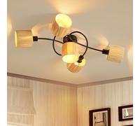 Deboola Plafonnier 5 flammes, style boho - naturel, vintage, design entouré, E14, pour chambre, salle à manger, cuisine, sans ampoule