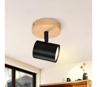 Deboola Plafonnier LED à 1 ampoule - Noir - Culot GU10 - Spot mural orientable - En bois - Pour salon, chambre à coucher, couloir, cuisine - Maximum 40 W - Sans ampoule