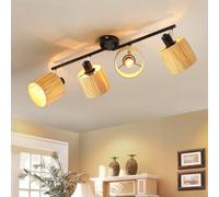 Deboola Projecteur de plafond 4 flammes, style boho - naturel, vintage, spot intérieur E14, 350° pivotant, pour salon, chambre, couloir, sans ampoule