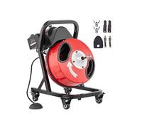 VEVOR Déboucheur Électrique de Canalisation 15 m x 1,27 cm Machine de Nettoyage de Tuyaux Alimentation Manuelle sur Roues Nettoyeur de Tube avec 4 Coupeurs, Commande à Pied par Air pour Tuyaux 5-10 cm