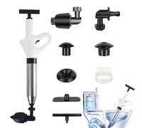 Déboucheur de canalisations à air comprimé, pompe avec 4 adaptateurs en caoutchouc et indicateur de pression atmosphérique, pompe de nettoyage de tuyaux à air comprimé pour toilettes, lavabos, siphon