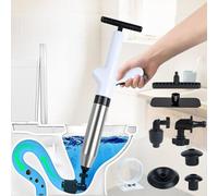 Déboucheur de Canalisations Haute Pression (4 Adaptateurs), Pompe à Détartrage Professionnelle avec Compression d'Air et Manomètre- Pour Toilettes, Évier, Douche, Cuisine - Anti-Bouchon Tuyauterie