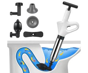 Déboucheur de Toilette à Air Comprimé, Déboucheurs Ventouses avec Baromètre, Ventouse Deboucheur WC avec 3 Têtes de Piston et Gonfleur, Débouchage pour Toilette, Évier, Baignoire