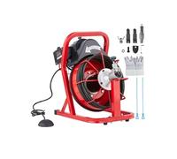 VEVOR Déboucheur Électrique de Canalisation 12 m x 0,95 cm Machine de Nettoyage de Tuyaux Alimentation Automatique Nettoyeur de Tubes Drain avec 4 Coupeurs, Commande à Pied par Air pour Tuyaux 5-10 cm