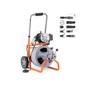 VEVOR Déboucheur Électrique de Canalisation 22,86 m x 0,95 cm Machine de Nettoyage Tuyaux sur Roues Alimentation Automatique Nettoyeur de Tubes, 8 Coupeurs, Commande à Pied par Air pour Tuyaux 5-10 cm