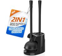 Déboucheur et Brosse de Toilette, Brosse de Cuvette et Piston de Toilette Robuste avec Support ventilé, Combo de Nettoyage 2 en 1 pour Salle de Bain avec Support Moderne (Noir)