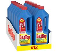 Déboucheur spécial toilettes - DESTOP - Lot de 12 - Gel épais - Efficace sur bouchons organiques - 1L