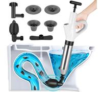 Deboucheur WC, 4 in 1 Déboucheur à Pompe Haute Pression Déboucheur Piston Toilette Puissant Air Comprimé avec Têtes Remplaçables et Baromètre pour Déboucher les Évier Lavabo Baignoire Drain de Sol