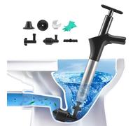 Deboucheur WC, Deboucheur Canalisation Haute Pression Débouche Toilette Air Comprimé avec 4 Différentes Ventouses Piston de Toilette pour Déboucher les Toilettes Baignoire Drain de sol Lavabo (Noir)