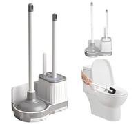 Déboucheur WC, Ensemble Brosse WC et déboucheur avec Brosse de Nettoyage pour crevasses, Ensemble à récurer et Mural avec Support pour Salle de Bain