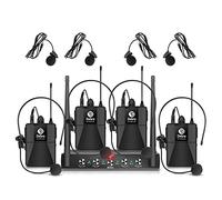 Debra Audio Pro Système Microphone sans Fil UHF 4 Canaux avec Micro Lavalier sans Fil et Récepteur Métallique - Idéal pour Karaoké, Événements et Fêtes d’Église (Inclus 4 Bodypacks B)