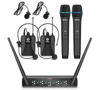 Debra Système Microphone sans Fil UHF 4 Canaux avec Micros Main et Bodypacks Portables, Récepteur Métallique - Idéal pour Karaoké, Fêtes d’Église (Inclus 2 Micros Main et 2 Bodypacks - Fréquence B)