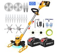 Debrouissalleuses Batterie 21V, Coupe Bordure sans Fil 5 en 1 Debroussailleuse Electrique sans Fil avec 2 Batterie, Brosse Désherbage et Roues Réglables pour Débroussaillage, Cour, Jardin, Blue