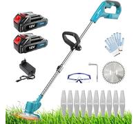 Débroussailleuse 2 en 1 avec batterie, compatible avec Makita, débroussailleuse sans fil avec batterie et brosse anti-mauvaises herbes, avec 2 batteries de 3,0 Ah, poignée réglable, tête pivotante à