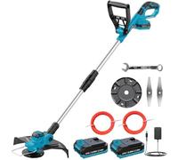 Débroussailleuse à Batterie 21V, KUZUPRO Coupe Bordure sans Fil Brushless avec 2 Batteries 2.0Ah, 2 Lames, 2 Bobines (5m), Poignée Réglable, Tube Télescopique, Tête Pivotante 90°pour Jardin Élagage