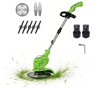 Débroussailleuse à batterie, 800 W, débroussailleuse électrique, avec 2 batteries et 3 lames, vitesse 18 000 tr/min, longueur rétractable, pour l'entretien des patios et jardins (vert deux batteries)