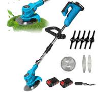 Débroussailleuse à batterie, 800 W, tondeuse électrique sans fil, 3 types de lames, 90 - 120 cm, manche réglable, tondeuse portable pour couper les mauvaises herbes, gazon extérieur (2 batteries)