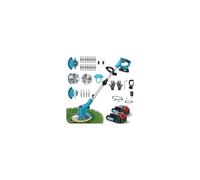Débroussailleuse à batterie, débroussailleuse électrique 500 W | 2 batteries 2 000 mAh 21 V, 4 types de lames, manche tube réglable, tête rotative à 90° pour couper le gazon et les arbustes