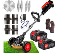 DéBroussailleuse à Batterie Electrique 21V 4.0AH Coupe Bordure sans Fil avec Batterie&Trois Types De Lames PoignéE TéLescopique à Faible Bruit Taille Bordure Convient pour Jardin, Pelouse, Ferme¿