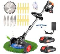 DéBroussailleuse à Batterie Electrique 21V Coupe Bordure sans Fil avec Batterie&Trois Types De Lames& Faible Bruit La Longueur Peut être ajustée pour Jardin, Pelouse, Ferm