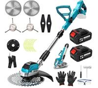 Débroussailleuse à Batterie Electrique Télescopique avec Batterie 2X 4.0AH | 21V Coupe Bordure sans Fil 4 Types De Lames Poignée à Faible Bruit Taille Bordure Convient pour Jardin, Ferme, Pelouse
