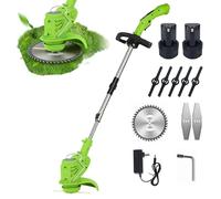 Débroussailleuse à Batterie, Hauteur Réglable 90-120CM, Debroussailleuse Electrique sans Fil, Largeur Coupe 15 cm,3 Lames,Coupe Bordure 2 Batteries 12V et Chargeur, Garde des Fleurs (2 Batteries)