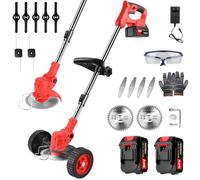 Débroussailleuse à Electrique sans Fil 21V,Coupe Bordure sans Fil avec 2 Batterie 4.0Ah,Debrouissalleuses Batterie avec 4 Types Lames Efficace/Roues pour Tondre Les Pelouses du Jardin Pelouse Ferme
