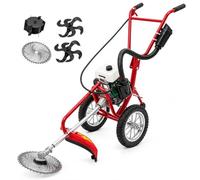 Débroussailleuse Autoportée, Mini-cultivateur À Essence, Coupe-Bordures sur Roues 63 Cm³ 4 Temps 4 CV avec Lames Interchangeables pour La Coupe De Lherbe, Le Désherbage Et Le Labour du Sol