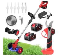Débroussailleuse/Coupe-bordures sans fil à roues + Sécateur électrique 30mm 4 vitesses - ONEVAN - 2X 3AH batteries