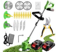 Débroussailleuse de jardin sans fil avec lames,Débroussailleuse électrique télescopique légère avec batterie et chargeur,Tête pivotante à 90° pour nettoyer les mauvaises herbes, les arbres à fleurs