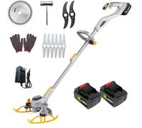 Débroussailleuse de jardin sans fil, tondeuse à gazon avec 2 batteries de 2Ah et 3 types de lames, taille-haie électrique télescopique de 100 à 154 cm pour le contrôle des mauvaises herbes à do 2*4Ah