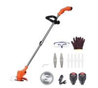 Débroussailleuse électrique, 450 W, sans fil, avec lames, 2 batteries (12 V 2,0 Ah) pour nettoyer les mauvaises herbes, orange