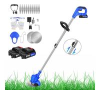 Débroussailleuse électrique avec 2 batteries, 21 V, 260 W, 10 000 tr/min, poignée réglable de 91,5 à 127,5 cm, pour gazon de jardin et coupe extérieure, bleu