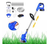 Débroussailleuse électrique avec batterie, 21 V, 260 W, 10 000 tr/min, poignée réglable de 91,5 à 127,5 cm, pour gazon de jardin et coupe extérieure, bleu
