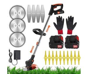 Debroussailleuse Electrique Coupe-Bordures Professionnel éLectriques sans Fil avec 2pcs 24V Lithium Batterie Puissante 3 Pcs Lames MéTalliques avec Poignée Télescopique pour Parcs,Fermes