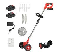 Débroussailleuse Électrique sans Fil 21 V 800 W, Coupe-Bordure Télescopique 92-122 cm avec Tête Réglable à 90°, 2 Batteries 2000 mAh, 3 Types de Lames et Roues Auxiliaires