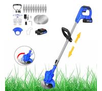 Débroussailleuse électrique sans fil 21 V avec batterie et chargeur, vitesse de rotation du moteur 10 000 tr/min, pour la coupe de pelouse, jardin - Bleu