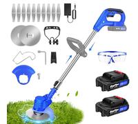 Debroussailleuse Electrique sans Fil，21V 1.5Ah Coupe Bordure avec 2 Batterie et Lames et Chargeur，avec 21 Accessoires，Coupe-Herbe Télescopique Réglable pour Jardin, Pelouse, Buissons,Bleu