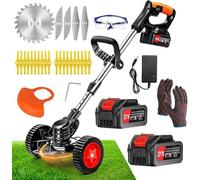 Debroussailleuse Electrique sans Fil,21V 4.0AH Coupe Bordure sans Fil avec 2 Batterie et Trois Types De Lames,Bordure avec Roues,Légère à Faible Bruit pour La Coupe De Jardin, Pelouses Arbustes