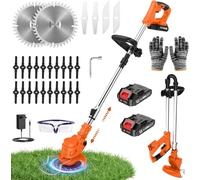 Debroussailleuse Electrique sans Fil 21V avec 2 Batteries 2000mAh, Coupe Bordure sans Fil avec Batterie Léger et Pliable 4 Types de Lames, Rotofil Batterie pour Pelouse et Jardin (Orange)