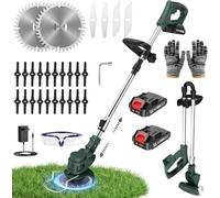 Debroussailleuse Electrique sans Fil 21V avec 2 Batteries 2000mAh, Coupe Bordure sans Fil avec Batterie Léger et Pliable 4 Types de Lames, Rotofil Batterie for Lawn Ed (Vert foncé)
