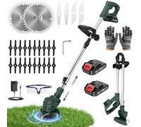 Debroussailleuse Electrique sans Fil 21V avec 2 Batteries 2000mAh, Coupe Bordure sans Fil avec Batterie Léger et Pliable 4 Types de Lames, Rotofil Batterie for Lawn Ed (Vert foncé)