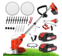 Débroussailleuse Electrique sans Fil 21V, avec 2 pièces Batterie et 4 Types de Lames Débroussailleuse à Gazon sans balais,légères et à Faible Bruit,pour Jardin Élagage,Pelouses et Terres Agricoles