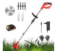 Debroussailleuse Electrique sans Fil, 21V Coupe Bordure, avec 1 Batterie et Chargeur Taille Bordure, avec 3 Types de Lames pour la Coupe de Jardin Pelouses et Terres Agricoles (A)