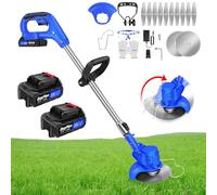 Debroussailleuse Electrique sans Fil 21V Coupe Bordure avec 2 Batterie et Chargeur Taille Bordure avec 2 Types de Lames pour la Coupe de Jardin Pelouses et Terres Agricoles, Manche télescopique