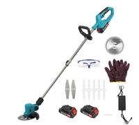 Débroussailleuse électrique sans Fil 21V, Coupe-Bordure avec 2 Batteries 2000mAh et Chargeur, 3 Types de Lames, tête pivotante, Tige télescopique, pour Jardin, pelouse, Terres agricoles (Bleu)