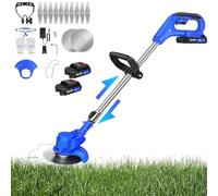 Débroussailleuse Electrique sans Fil, 21V Coupe Bordure avec 2 Batteries et Lames, Coupe Bordure sans Fil, Débroussailleuse à Batterie pour la Coupe de Jardin, Pelouses et Terres Agricoles, Bleu