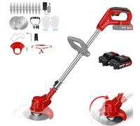 Débroussailleuse Electrique sans Fil, 21V Coupe Bordure avec 2 Batteries et Lames, Coupe Bordure sans Fil, Débroussailleuse à Batterie pour la Coupe de Jardin, Pelouses et Terres Agricoles, Rouge